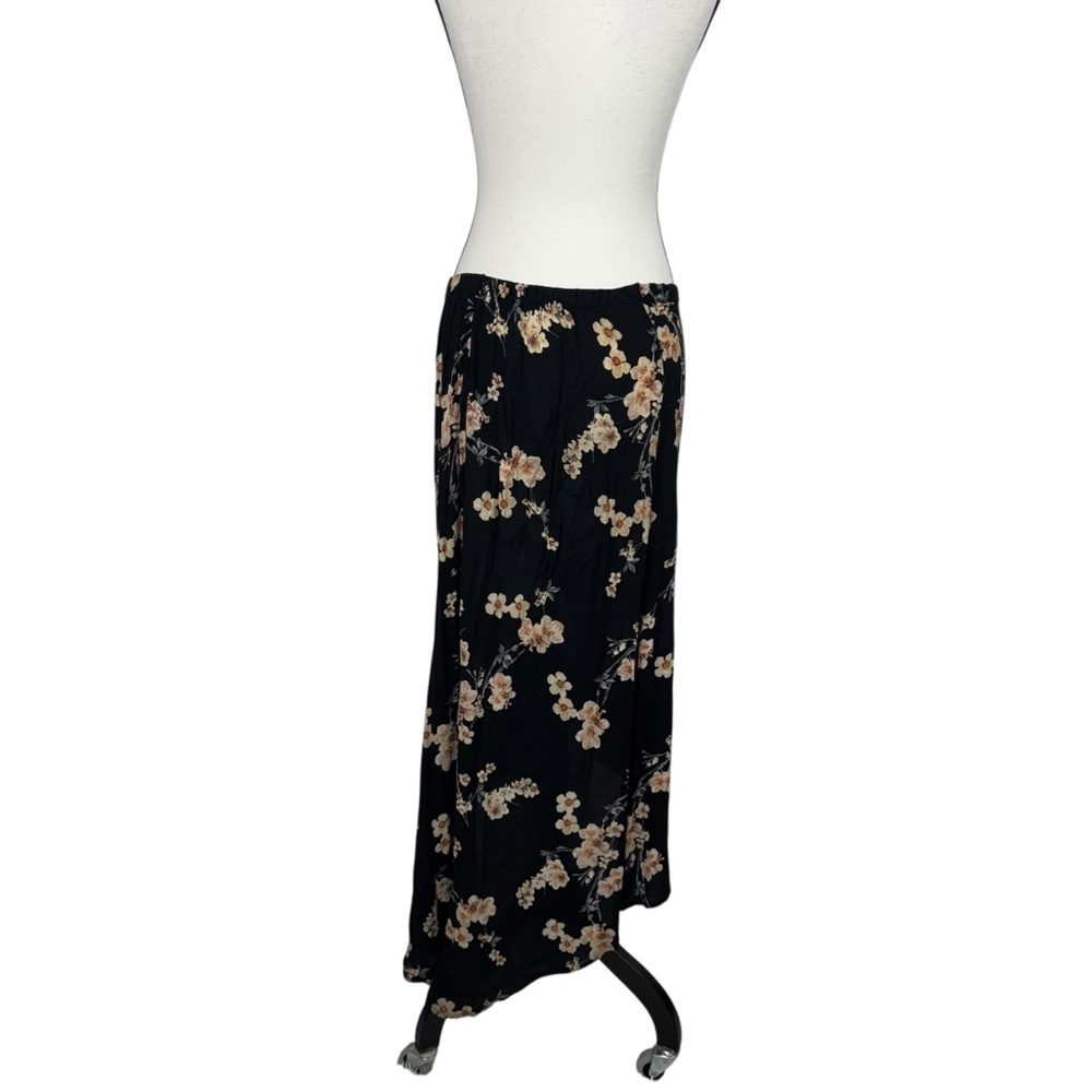 Boho Floral Wrap Skirt Black Pink Midi XS Flowing Lightweight Vacation Casual - Picture 5 of 9